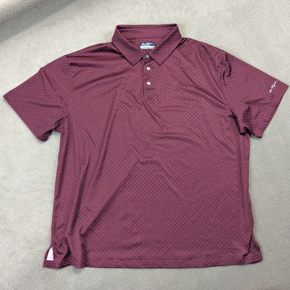 Ben Hogan Performance Polo Shirt Mens 2XL Burgundy Geometric Short Sleeve Golf